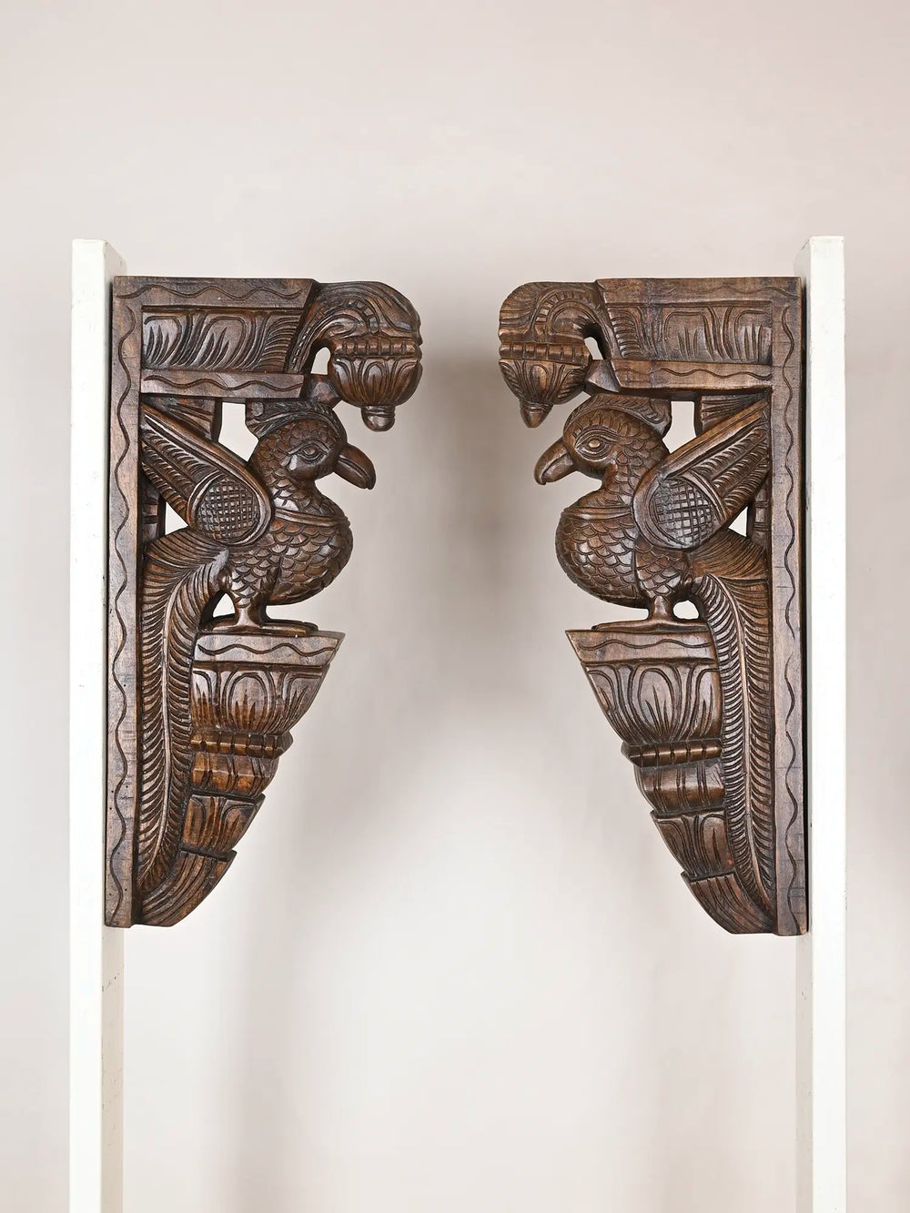Peacock wooden wall brackets