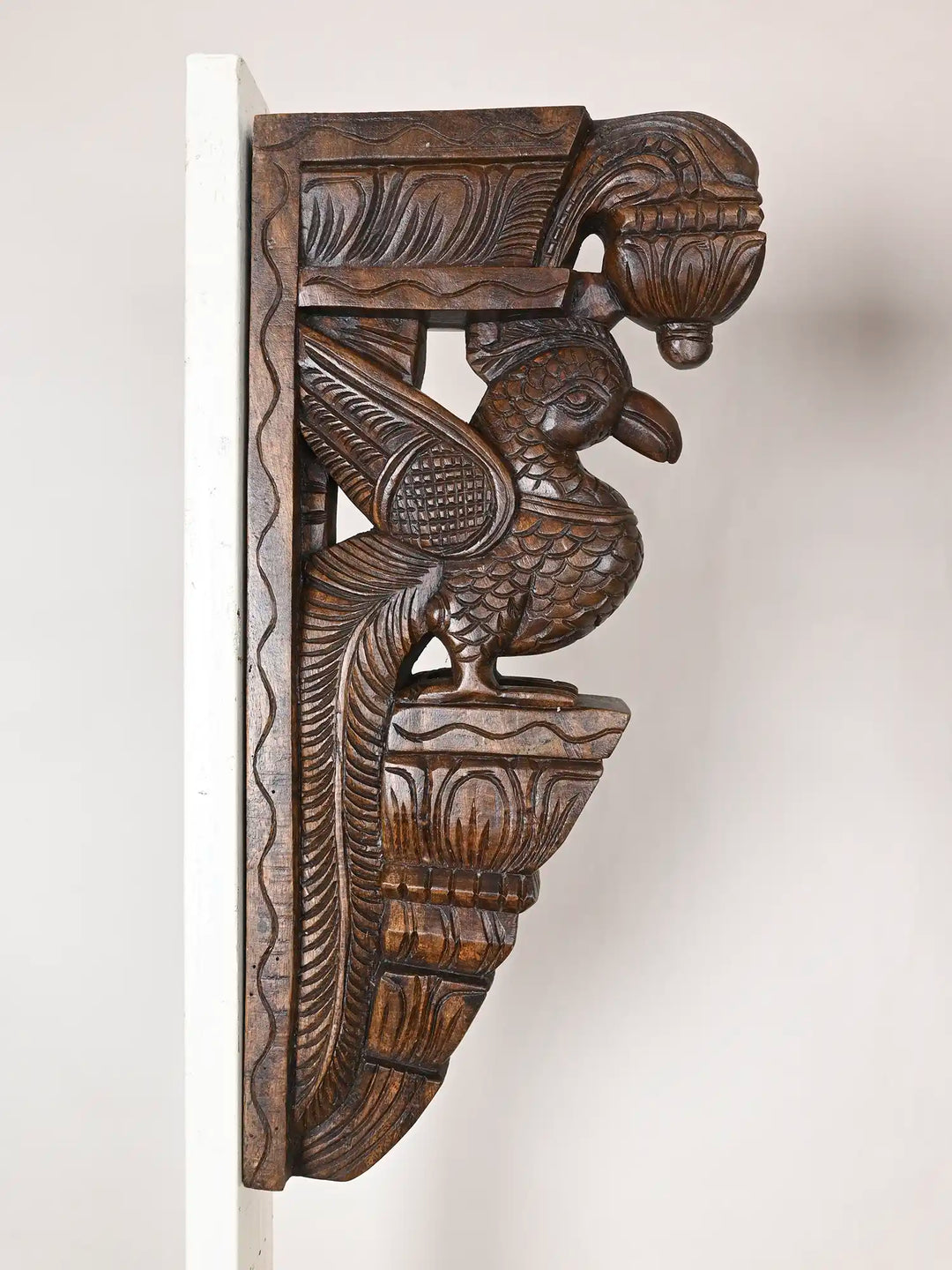 Hand-Carved Peacock Wall Brackets 18"