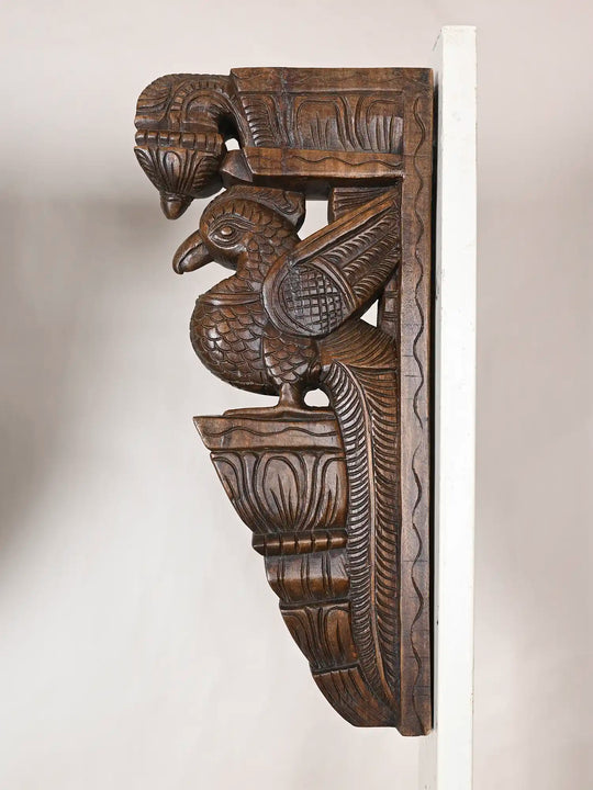 Hand-Carved Peacock Wall Brackets 18"