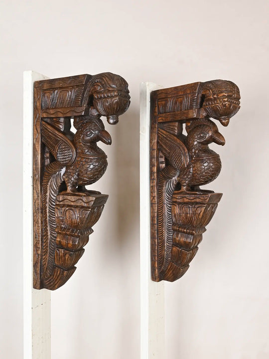 Peacock wooden wall brackets