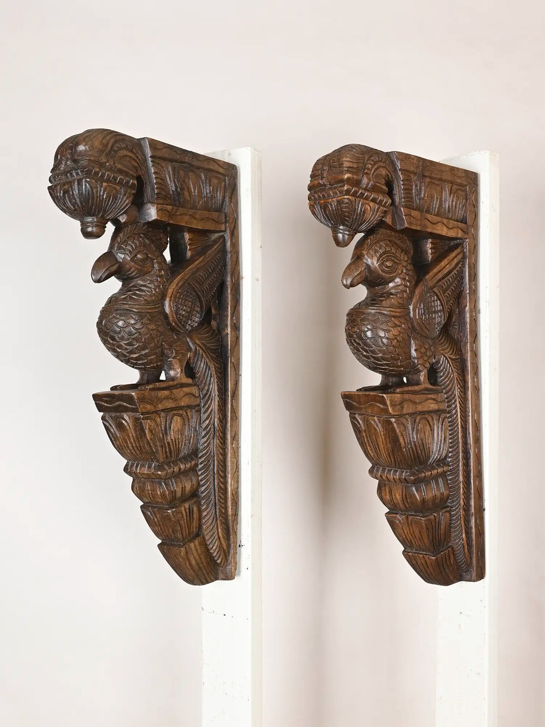 Peacock wooden wall brackets
