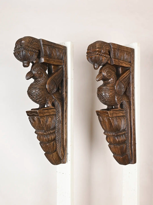 Peacock wooden wall brackets