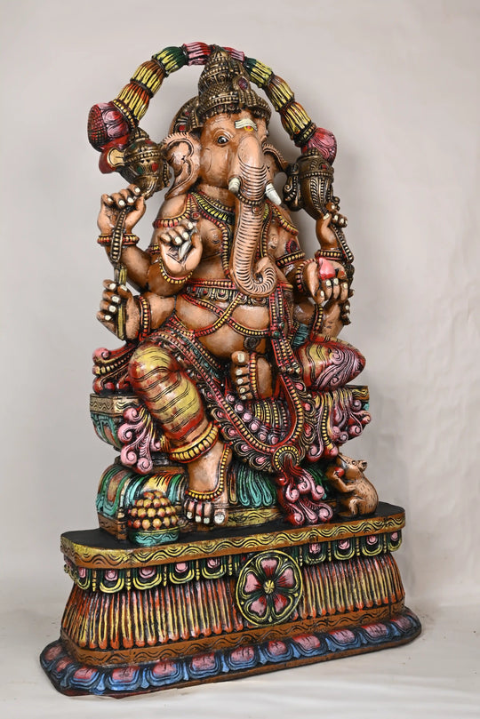 Majestic Mahaganapathi Wooden Sculpture