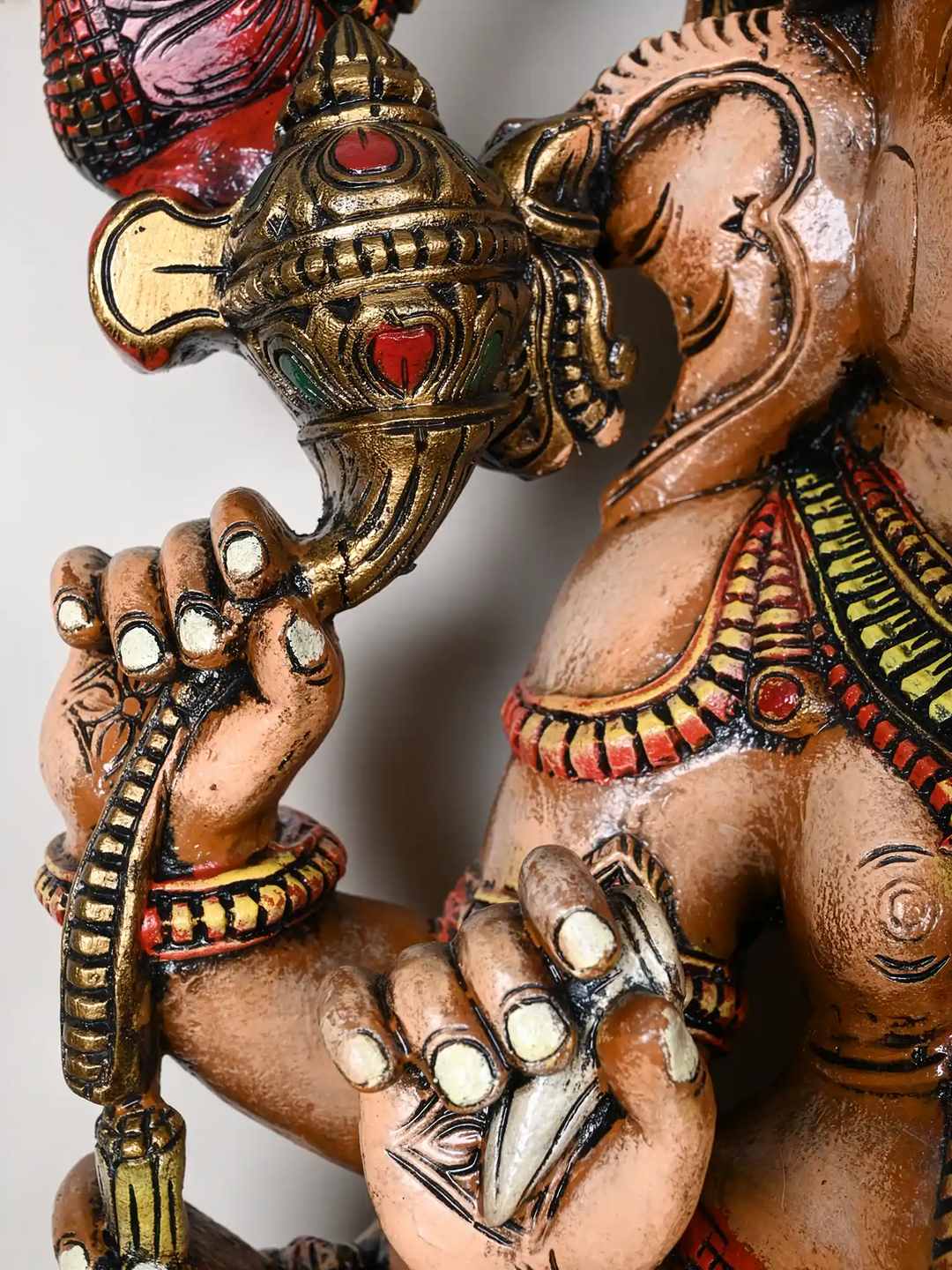 Multi-Armed Majestic Mahaganapathi Wooden Sculpture 47"