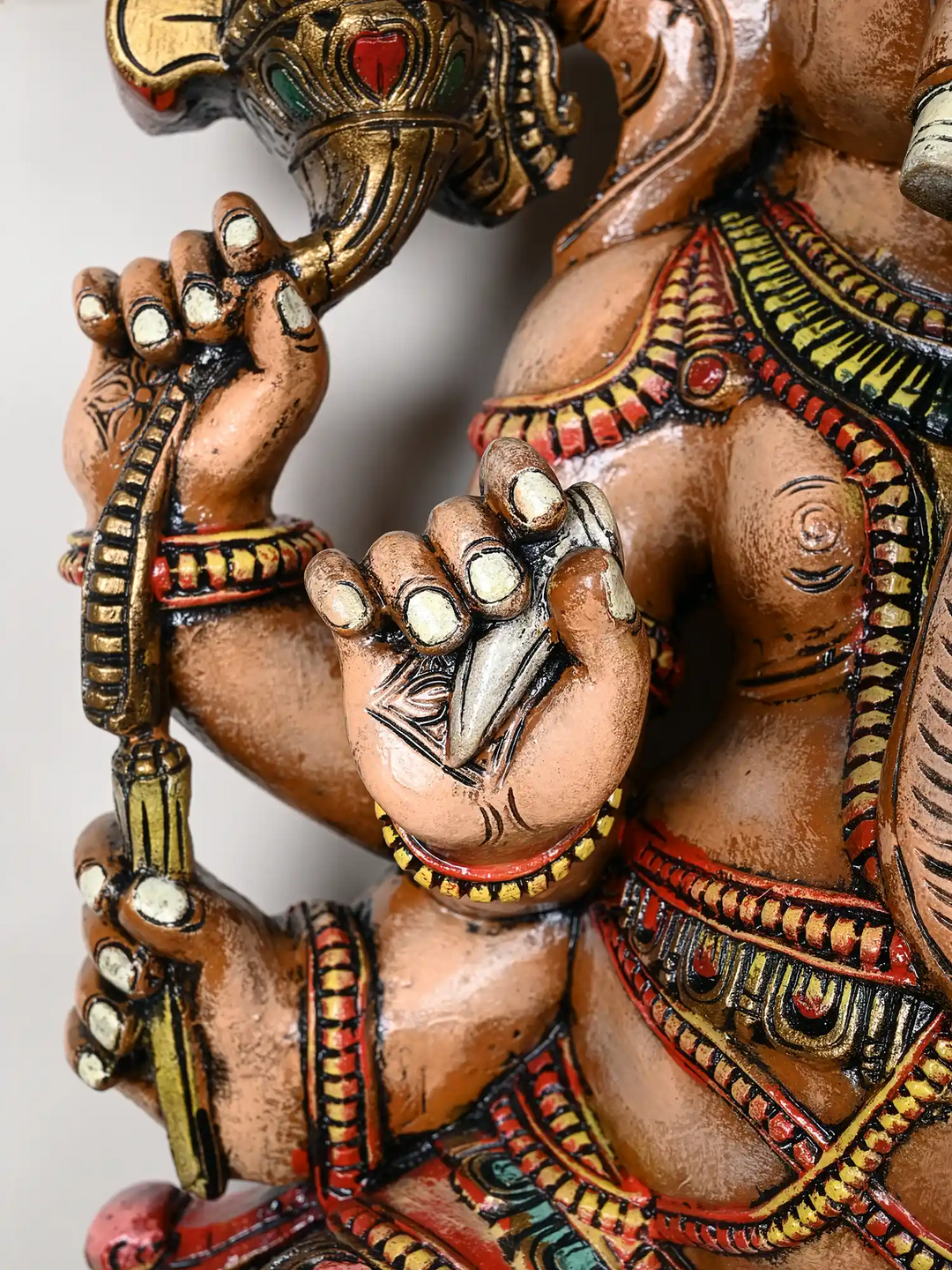 Multi-Armed Majestic Mahaganapathi Wooden Sculpture 47"