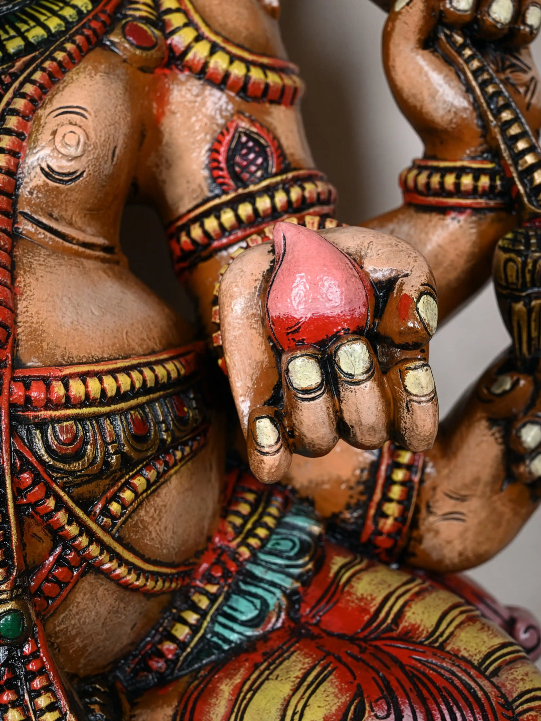 Multi-Armed Majestic Mahaganapathi Wooden Sculpture 47"