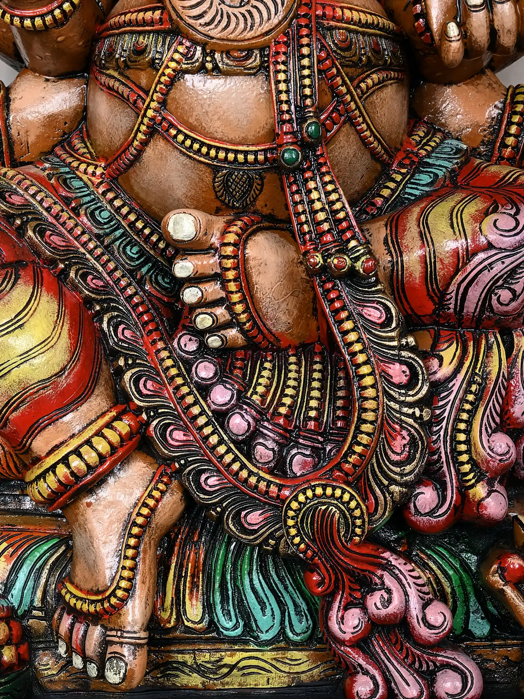 Multi-Armed Majestic Mahaganapathi Wooden Sculpture 47"