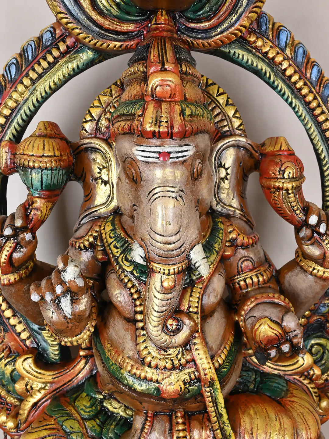 Divine Multicolour Arch Ganapathi Statue on Lotus 35"