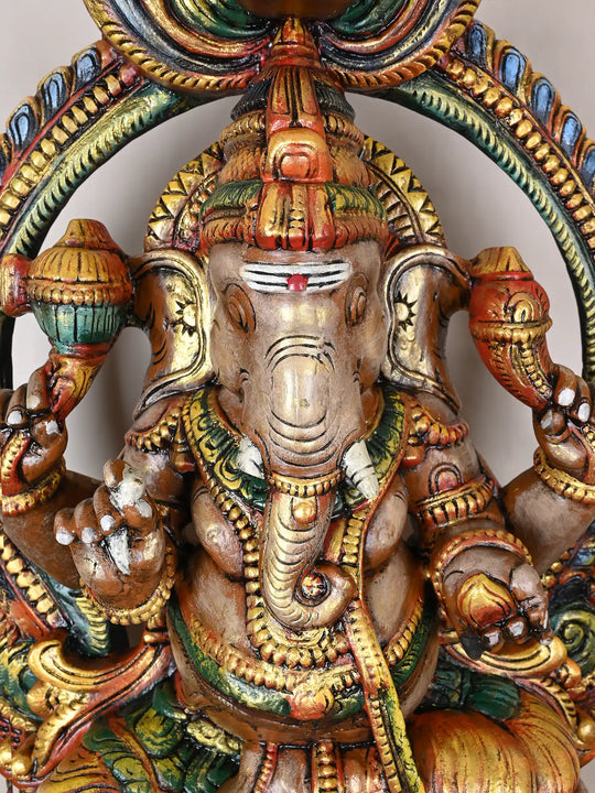 Divine Multicolour Arch Ganapathi Statue on Lotus 35"