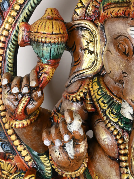 Divine Multicolour Arch Ganapathi Statue on Lotus 35"