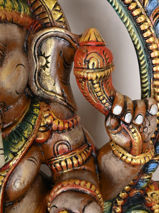 Divine Multicolour Arch Ganapathi Statue on Lotus 35"