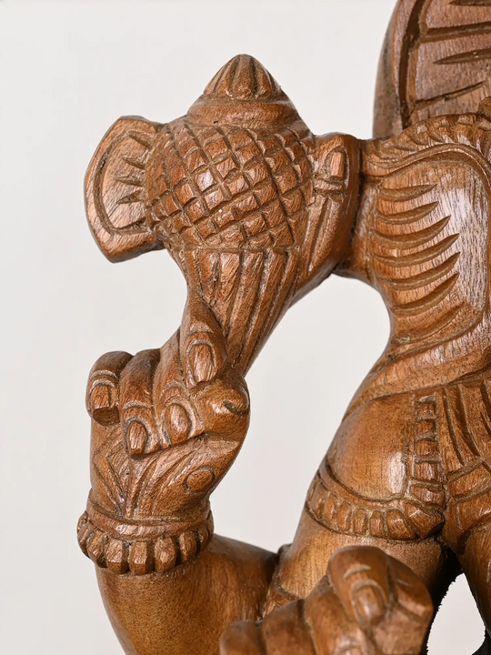 Blessing Ganesha Statue in Natural Wood Finish 2ft