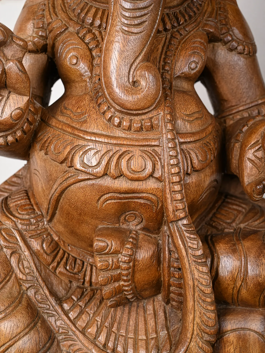 Blessing Ganesha Statue in Natural Wood Finish 2ft