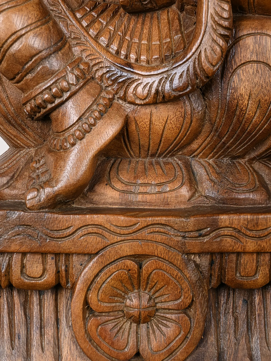 Blessing Ganesha Statue in Natural Wood Finish 2ft