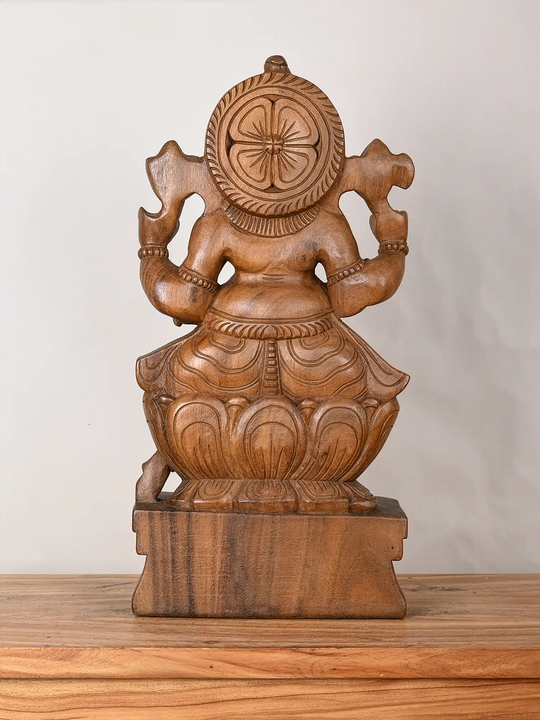 Blessing Ganesha Statue in Natural Wood Finish 2ft