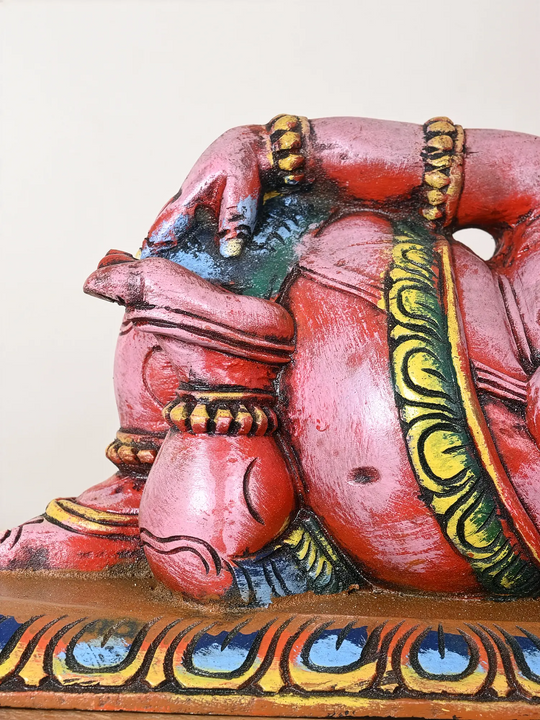 Relaxing Ganesha Wooden Statue 9"