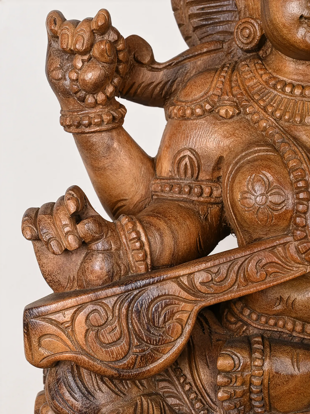 2ft Divine Wooden Saraswati with Veena Statue