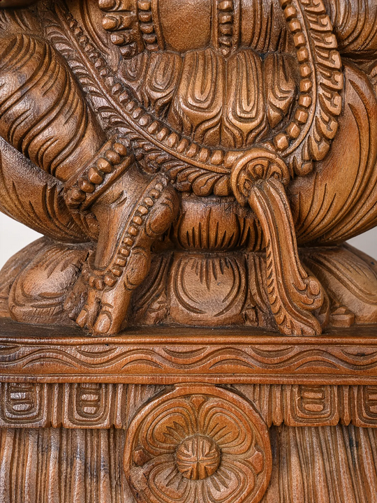 2ft Divine Wooden Saraswati with Veena Statue