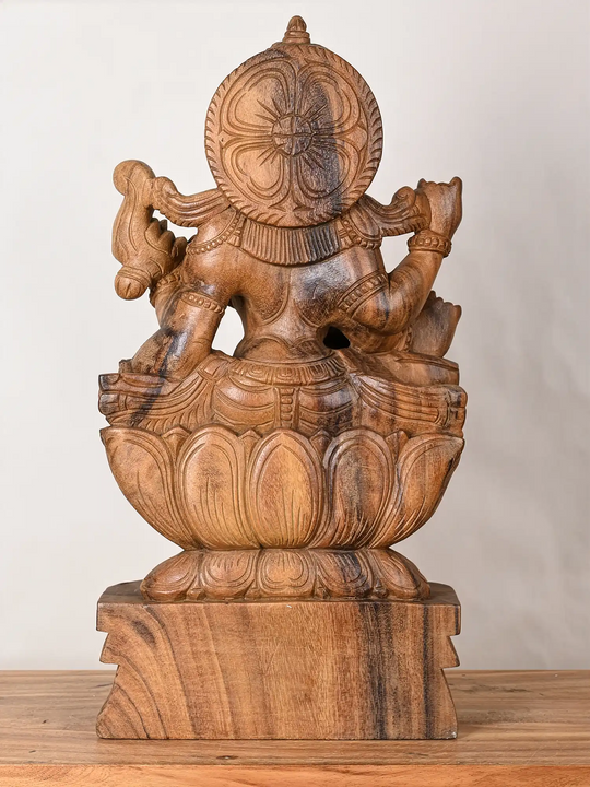 2ft Divine Wooden Saraswati with Veena Statue
