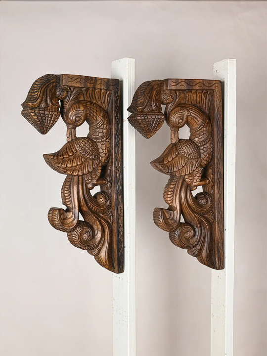 Twin Peacock Wooden Wall Bracket