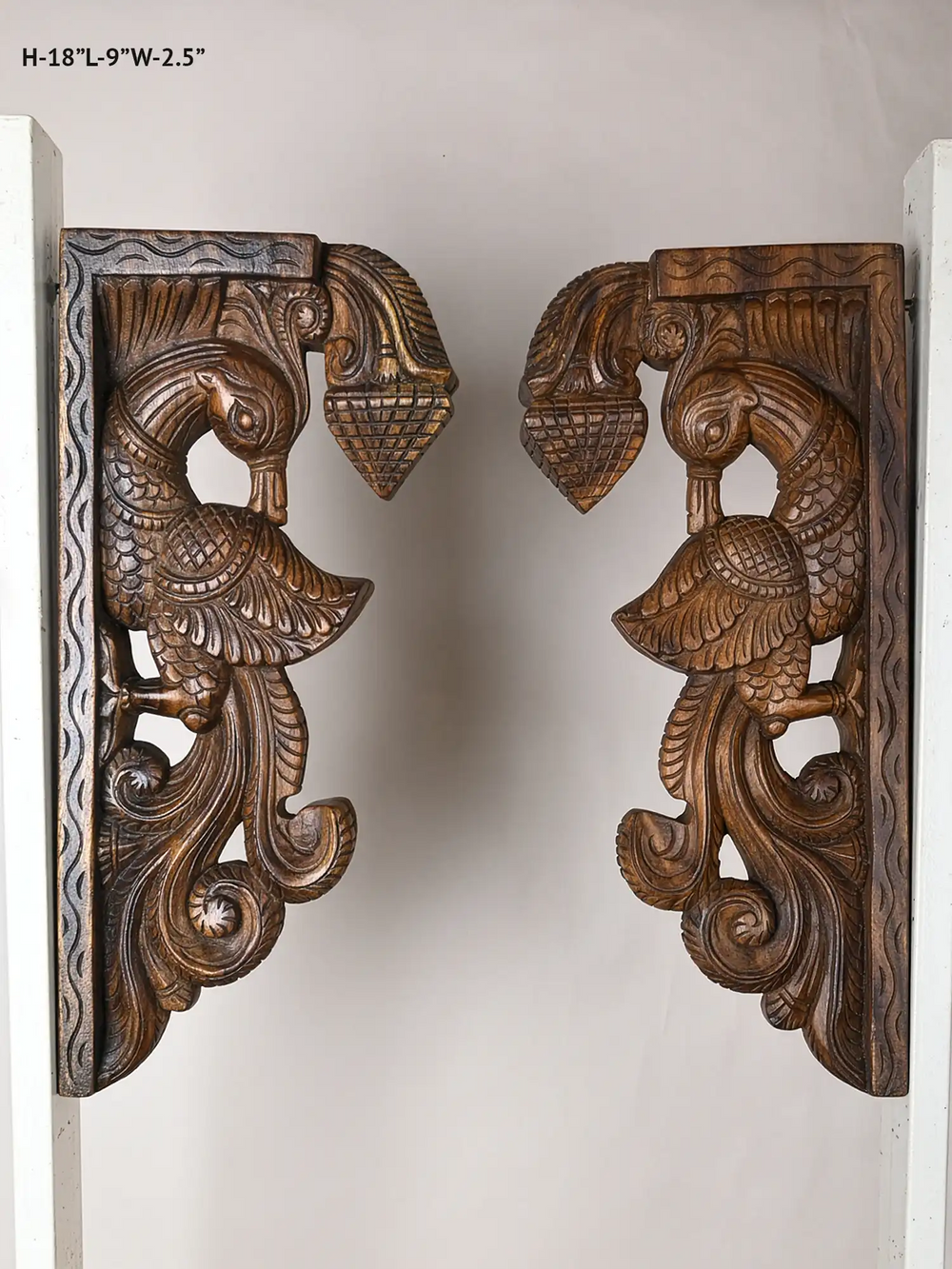 Twin Peacock Wooden Wall Bracket