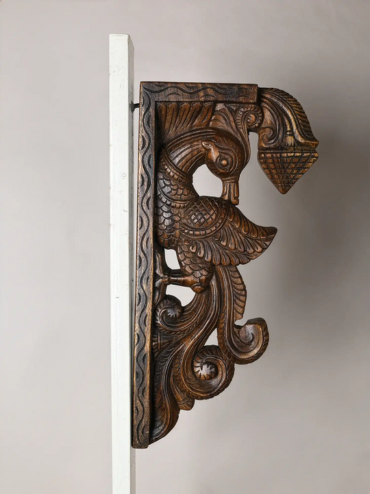 Traditional Twin Peacock Wooden Wall Bracket-18"