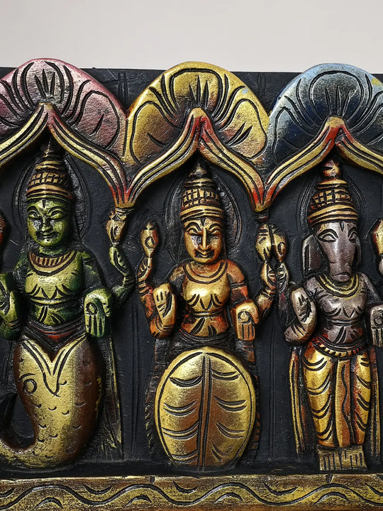 Dasavatar Wall Panel Handmade Horizontal Coloured Artwork 37"