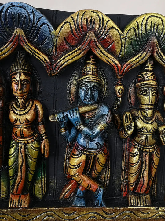 Dasavatar Wall Panel Handmade Horizontal Coloured Artwork 37"