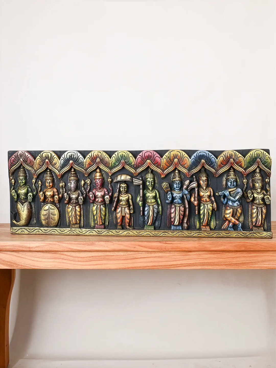 Dasavatar Wall Panel Handmade Horizontal Coloured Artwork 37"