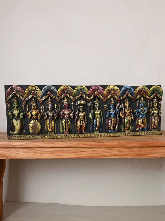 Dasavatar Wall Panel Handmade Horizontal Coloured Artwork 37"