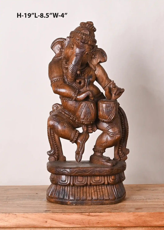 wooden musical ganesh statue