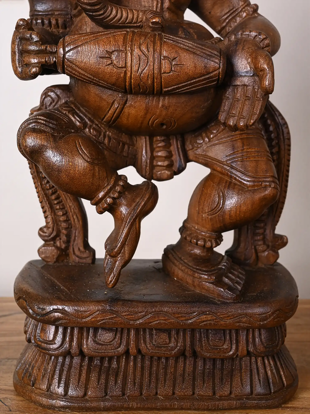 Dancing Ganesha Wooden Sculpture with Mridangam 19"