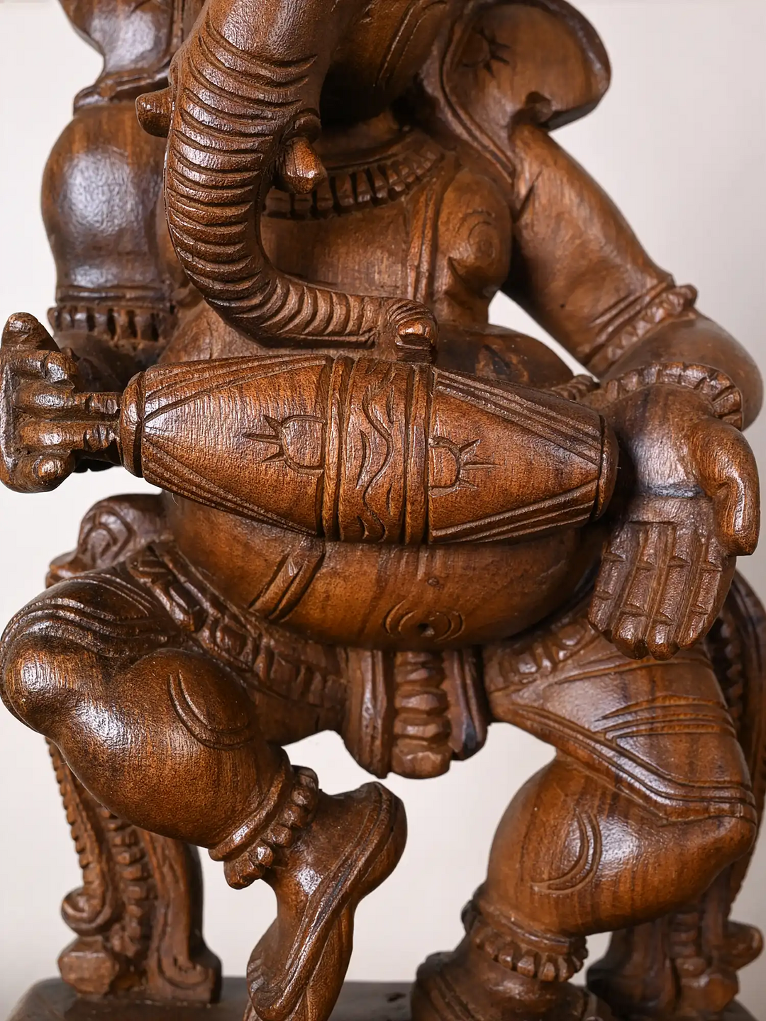 Dancing Ganesha Wooden Sculpture with Mridangam 19"