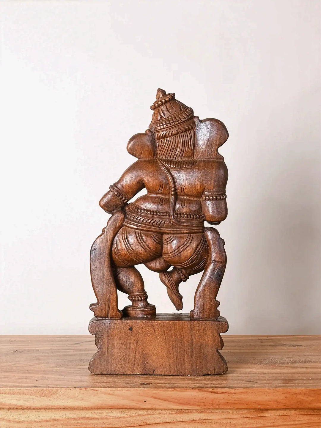 Dancing Ganesha Wooden Sculpture with Mridangam 19"