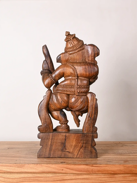 Wooden Dancing Ganesha Playing Veena Statue 19"