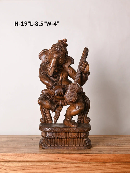 wooden musical ganesh idol