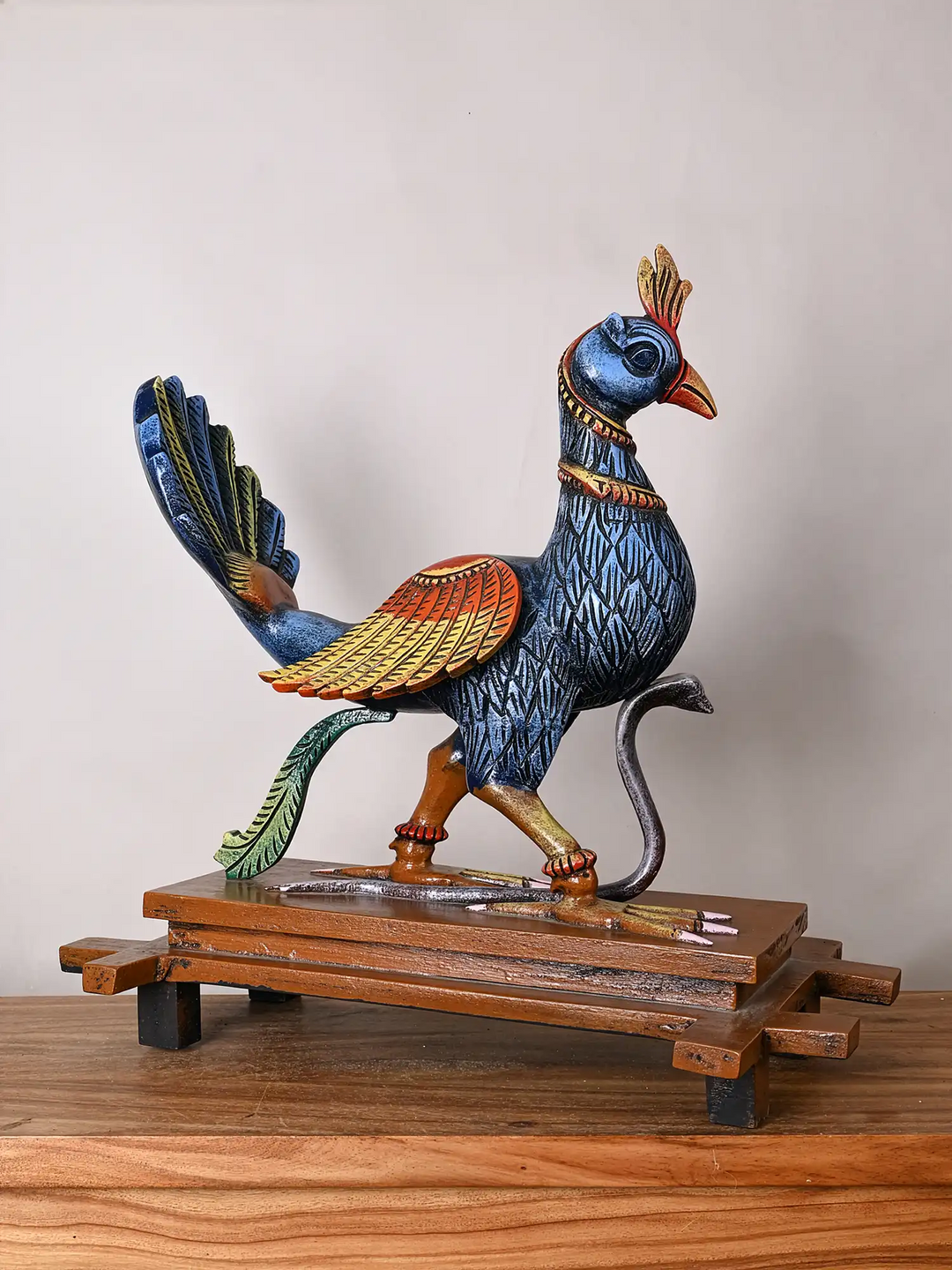 Wooden Lord Murugan’s Mayil Vahanam Decorative Sculpture