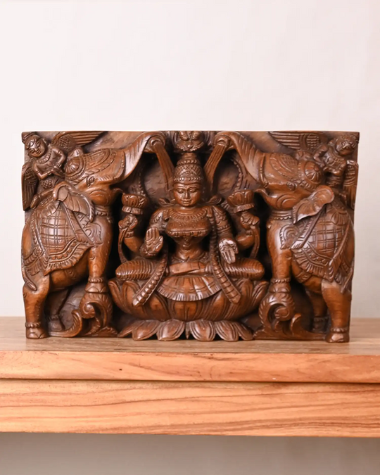 Gajalakshmi Wooden Relief Panel
