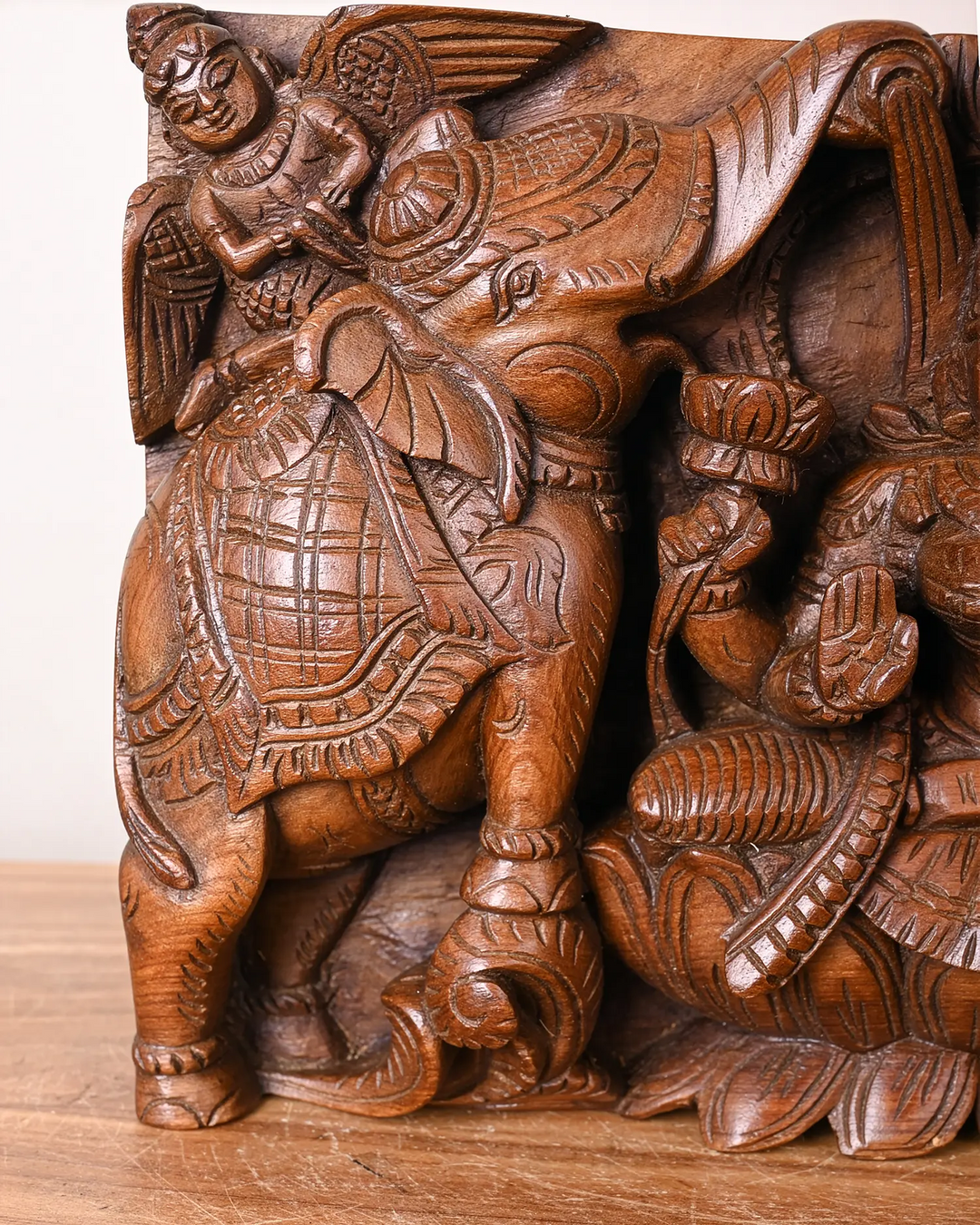 Gajalakshmi Wooden Panel – Goddess of Prosperity Flanked by Celestial Elephants 10"