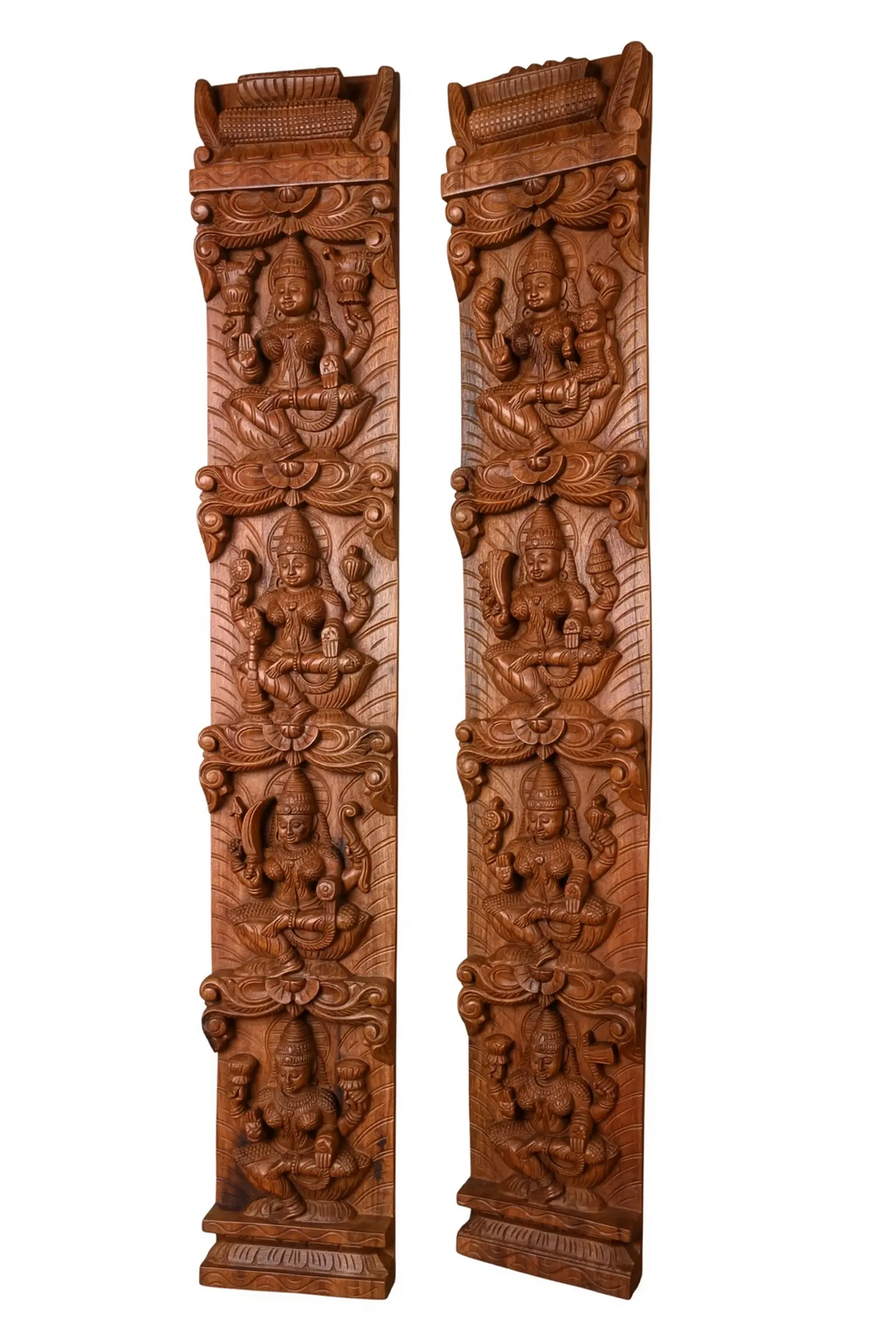 Handcrafted Wooden Asta lakshmi vertical wall panel-48"