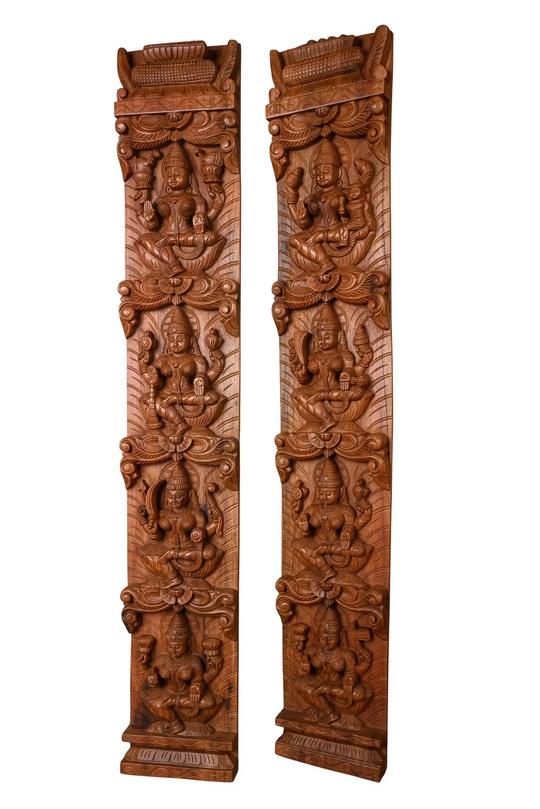 Handcrafted Wooden Asta lakshmi vertical wall panel-48"
