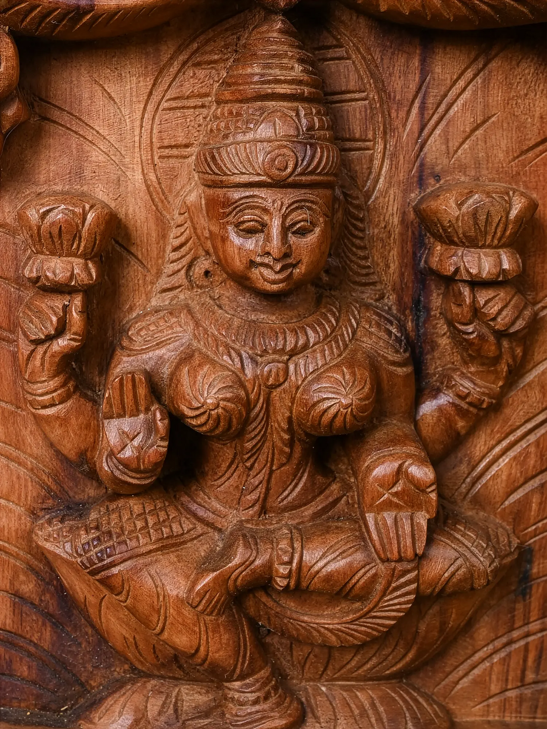Handcrafted Wooden Asta lakshmi vertical wall panel-48"