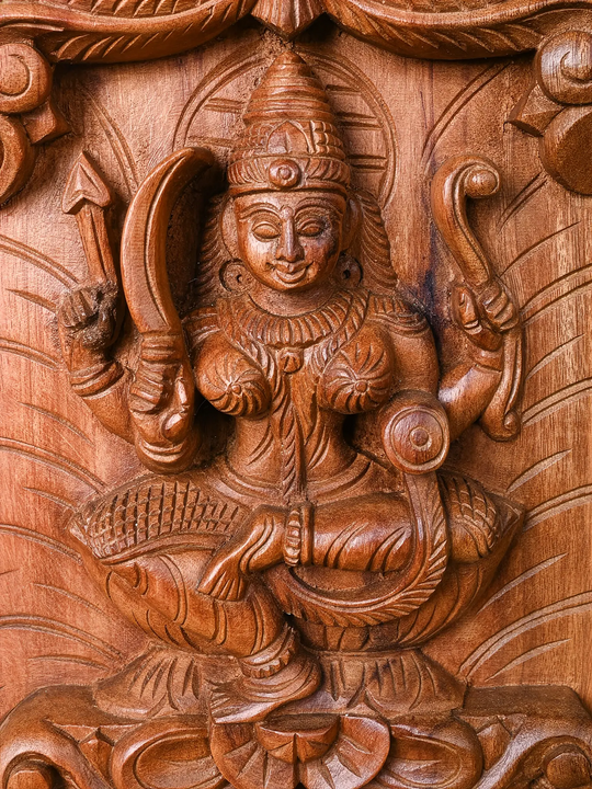 Handcrafted Wooden Asta lakshmi vertical wall panel-48"