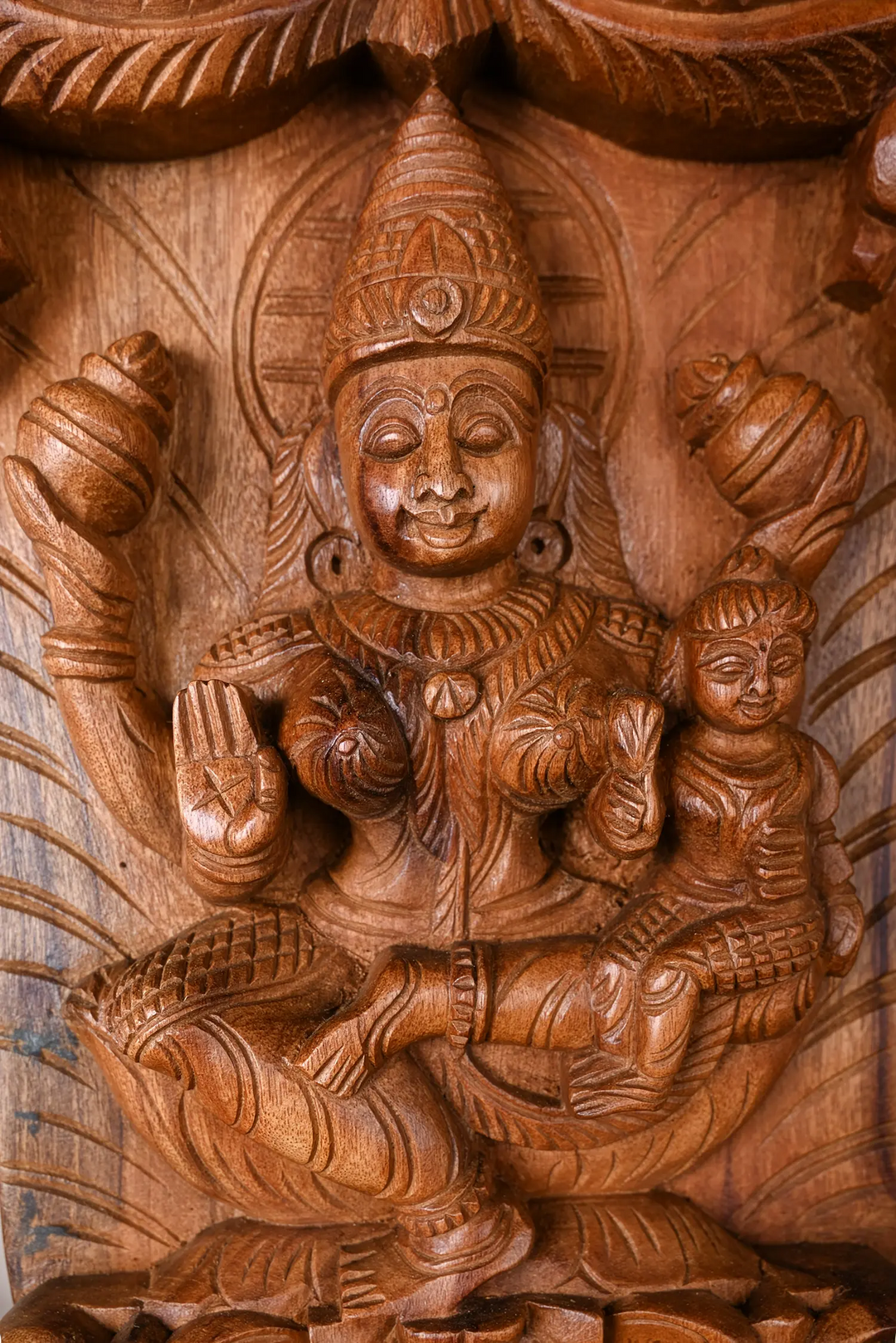Handcrafted Wooden Asta lakshmi vertical wall panel-48"
