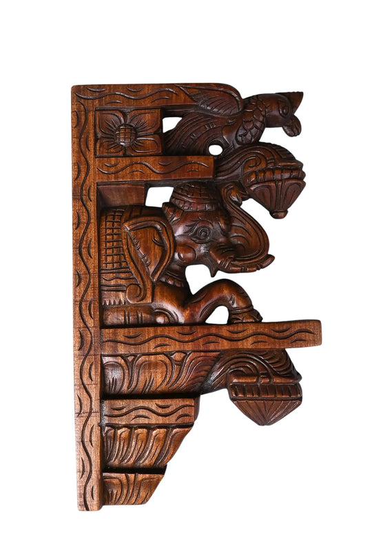 Wooden Elephant with Parrot Wall Decor-15"
