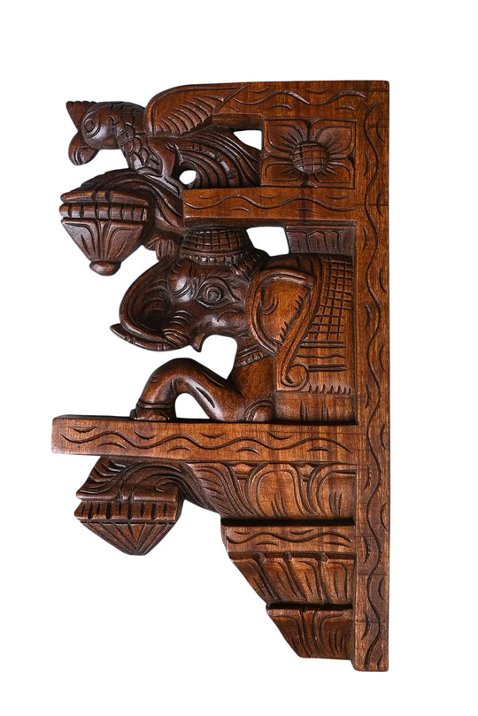 Wooden Elephant with Parrot Wall Decor-15"