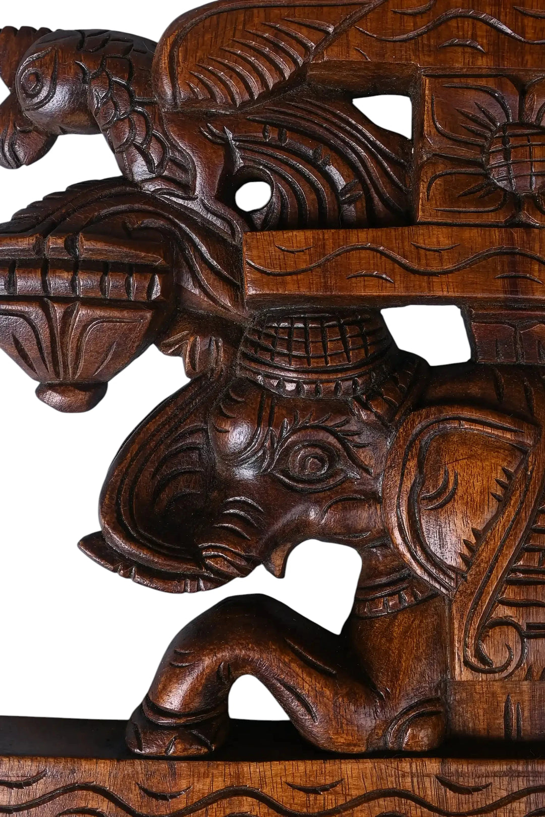 Wooden Elephant with Parrot Wall Decor-15"