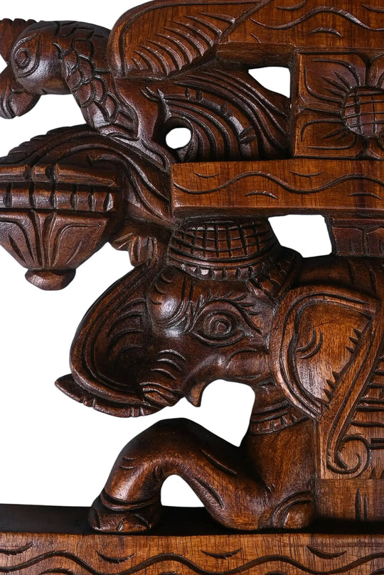 Wooden Elephant with Parrot Wall Decor-15"