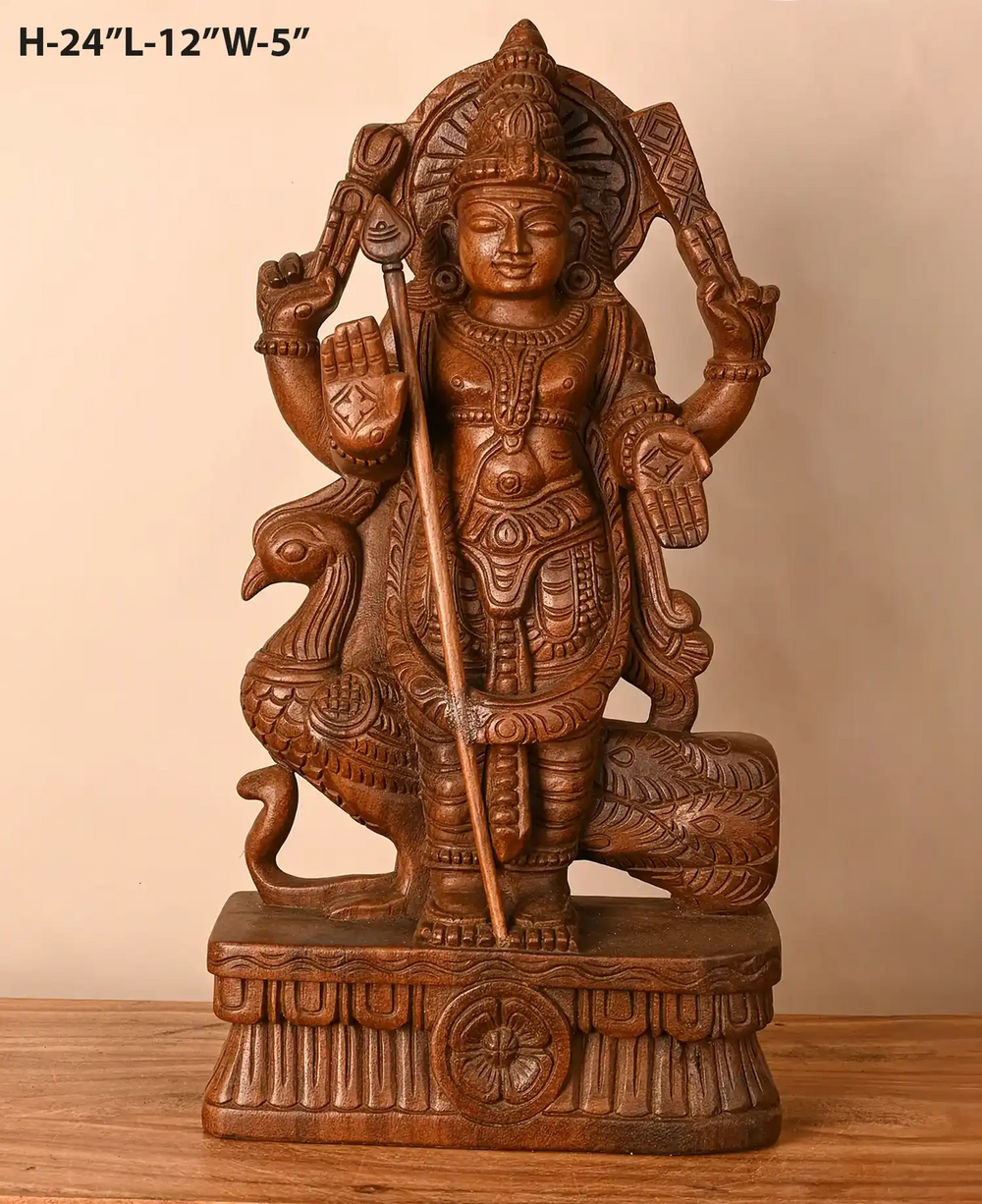 wooden lord muruga statue