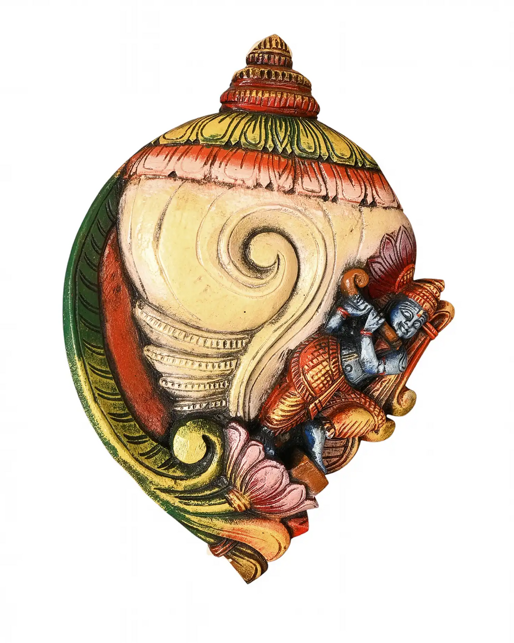 Krishna Emerging from Sacred Conch (Shankha) Wall Sculpture-16"